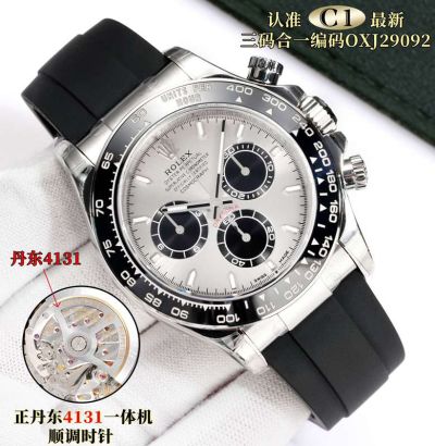 relogio rolex pulseira de borracha Daytona Dandong 4131 Movement OXJ29092 Grey Dial Rubber Strap Watch